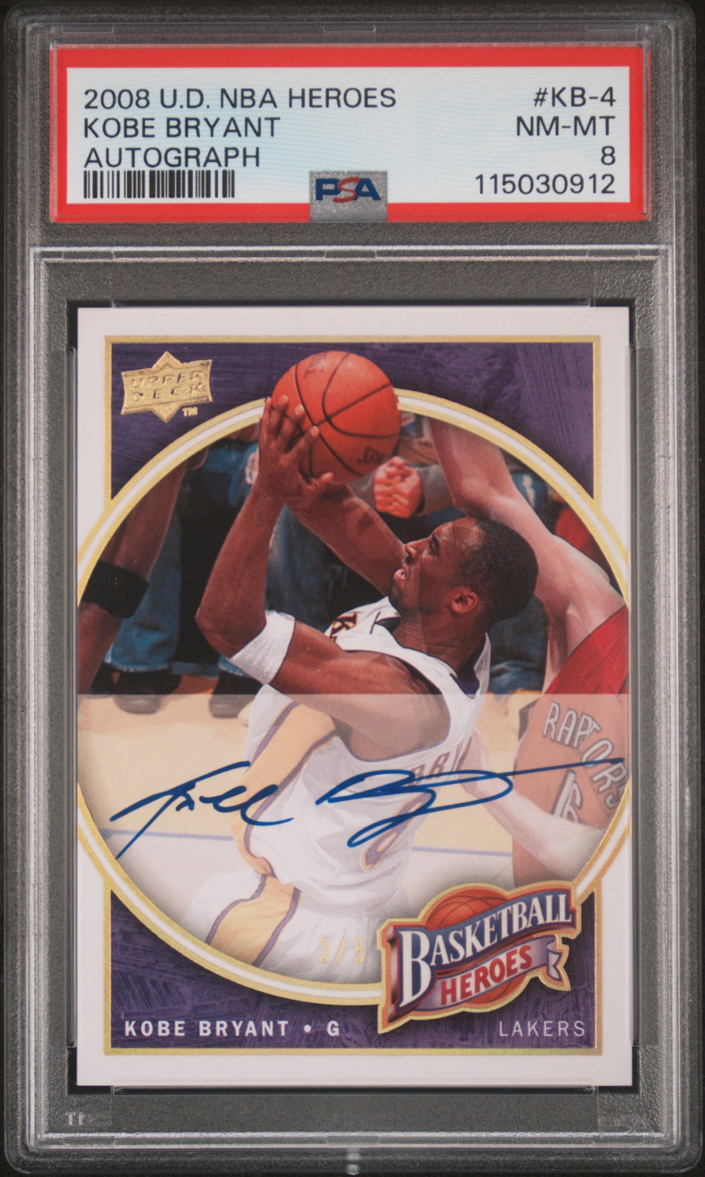 2008 Kobe Bryant Upper Deck Heroes /5 on card auto (81Points Night Moment)