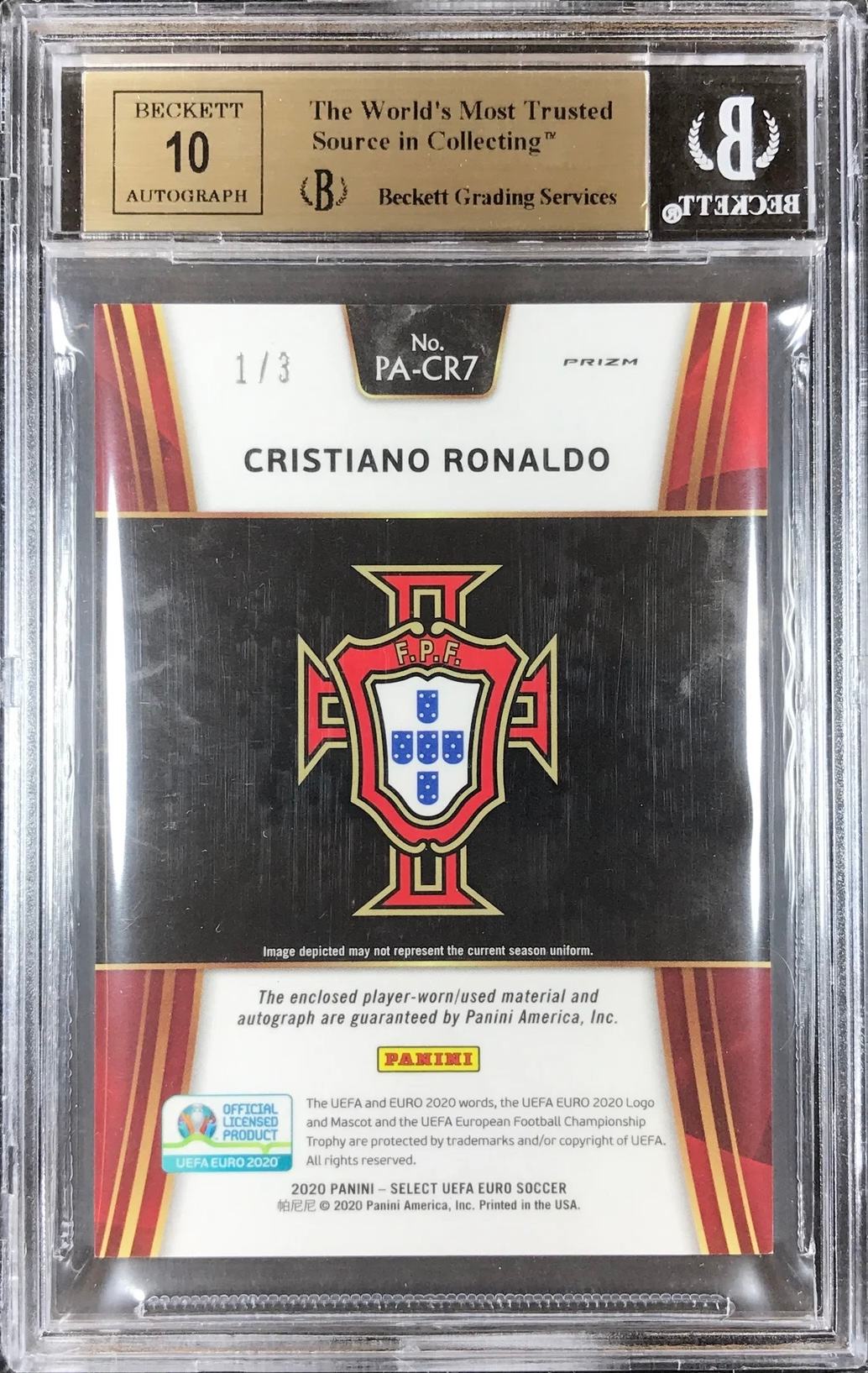2020 Panini Select Euro cup Cristiano Ronaldo /3 Tie Dye Patch Auto (player-worn) BGS9.5/10 - back