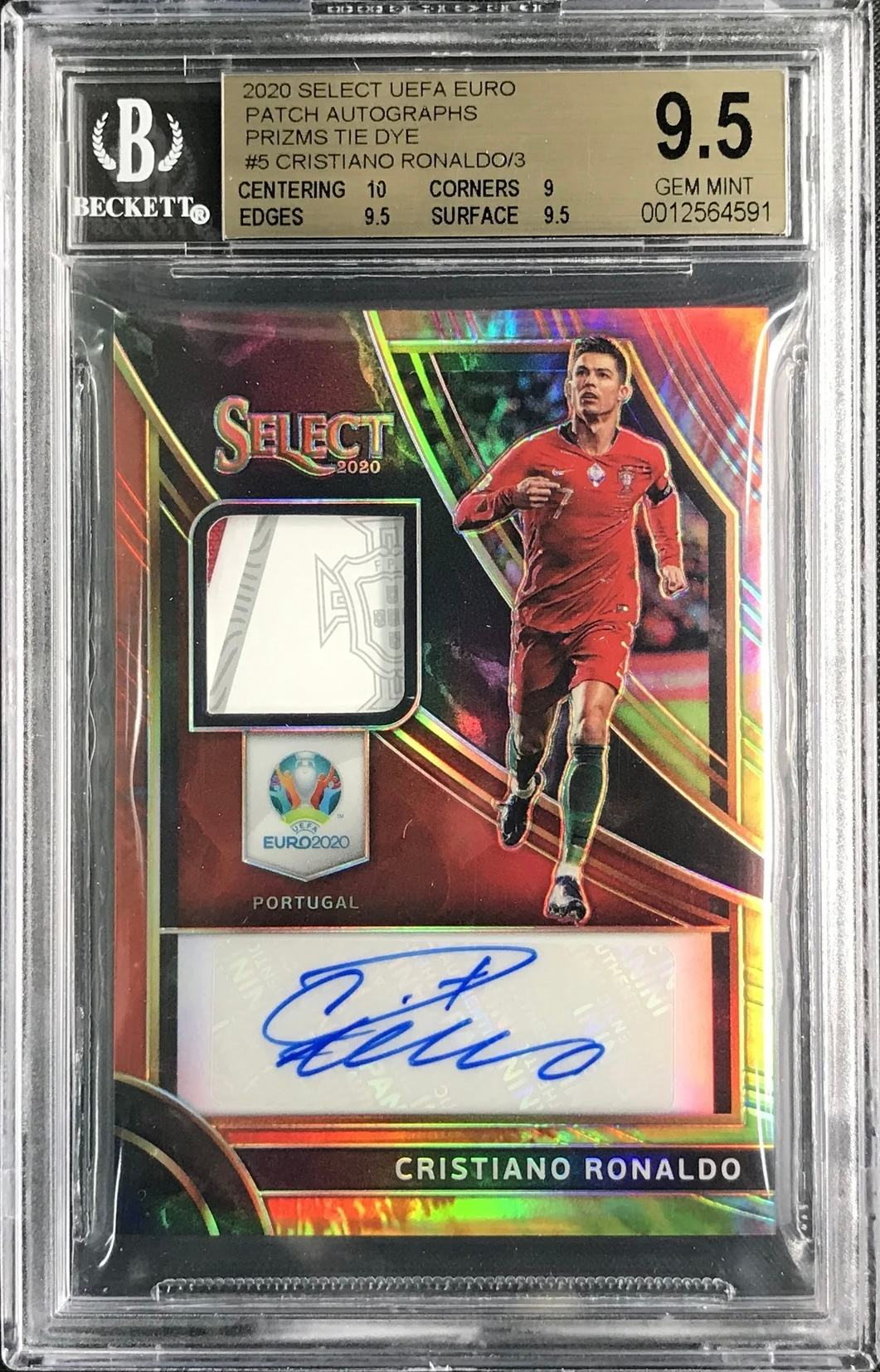 2020 Panini Select Euro cup Cristiano Ronaldo /3 Tie Dye Patch Auto (player-worn) BGS9.5/10