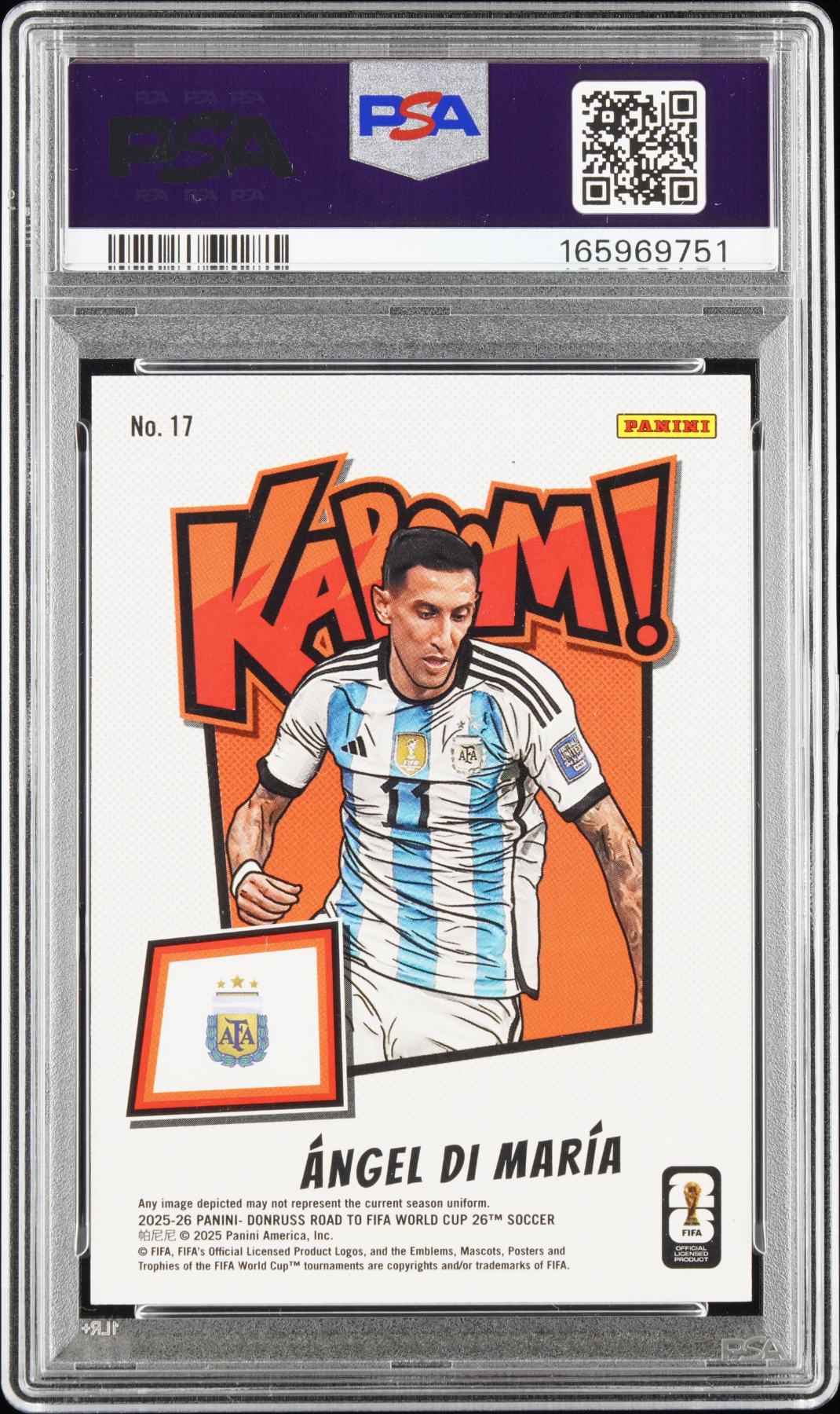 2025-26 Panini Donruss Angel Di Maria Kaboom Gold /10 psa 8 - back