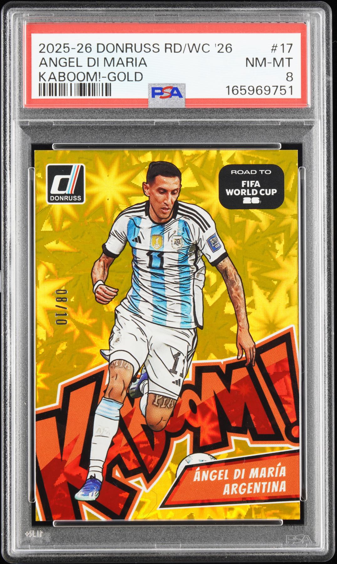 2025-26 Panini Donruss Angel Di Maria Kaboom Gold /10 psa 8