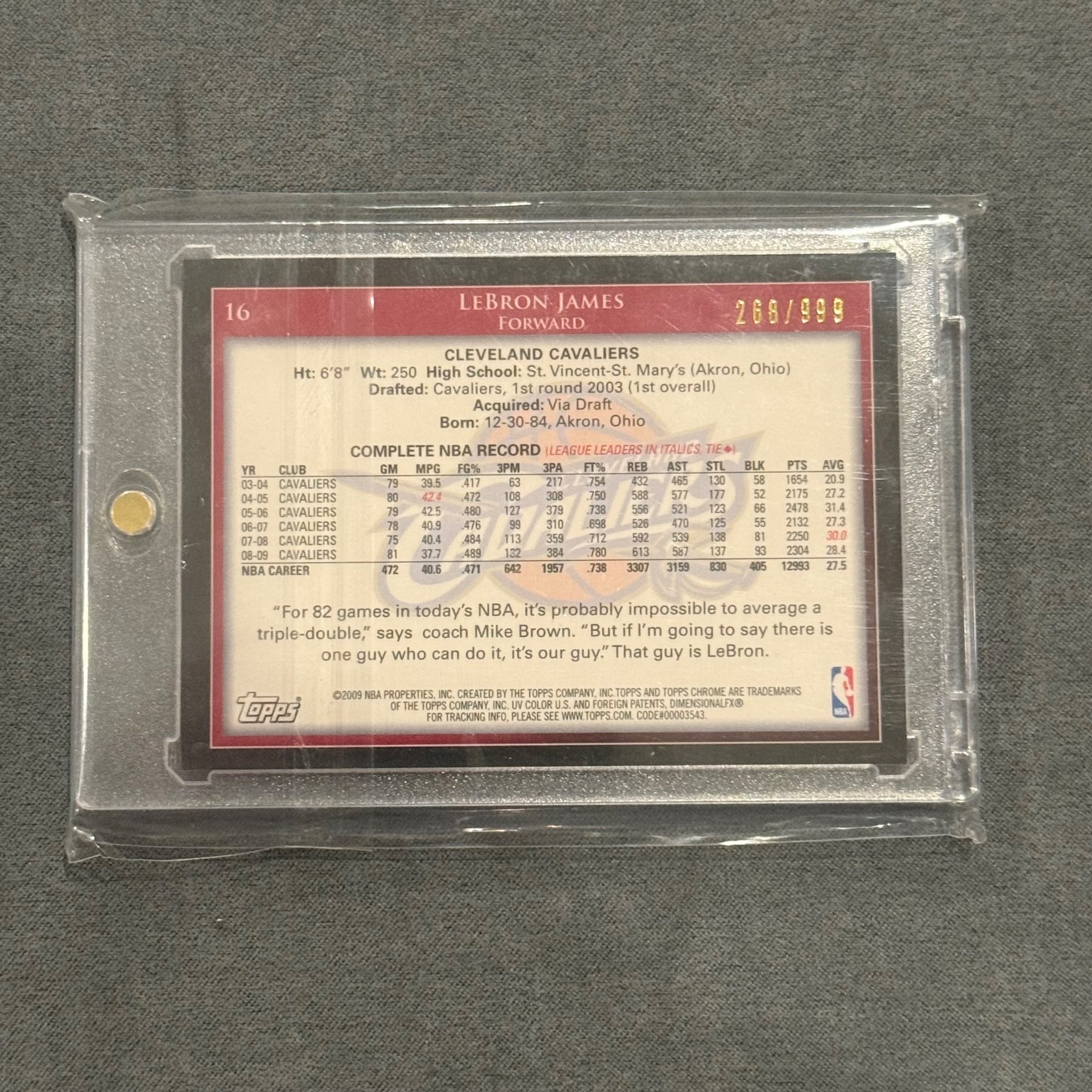 2009 Topps Chrome Lebron James /999 - back