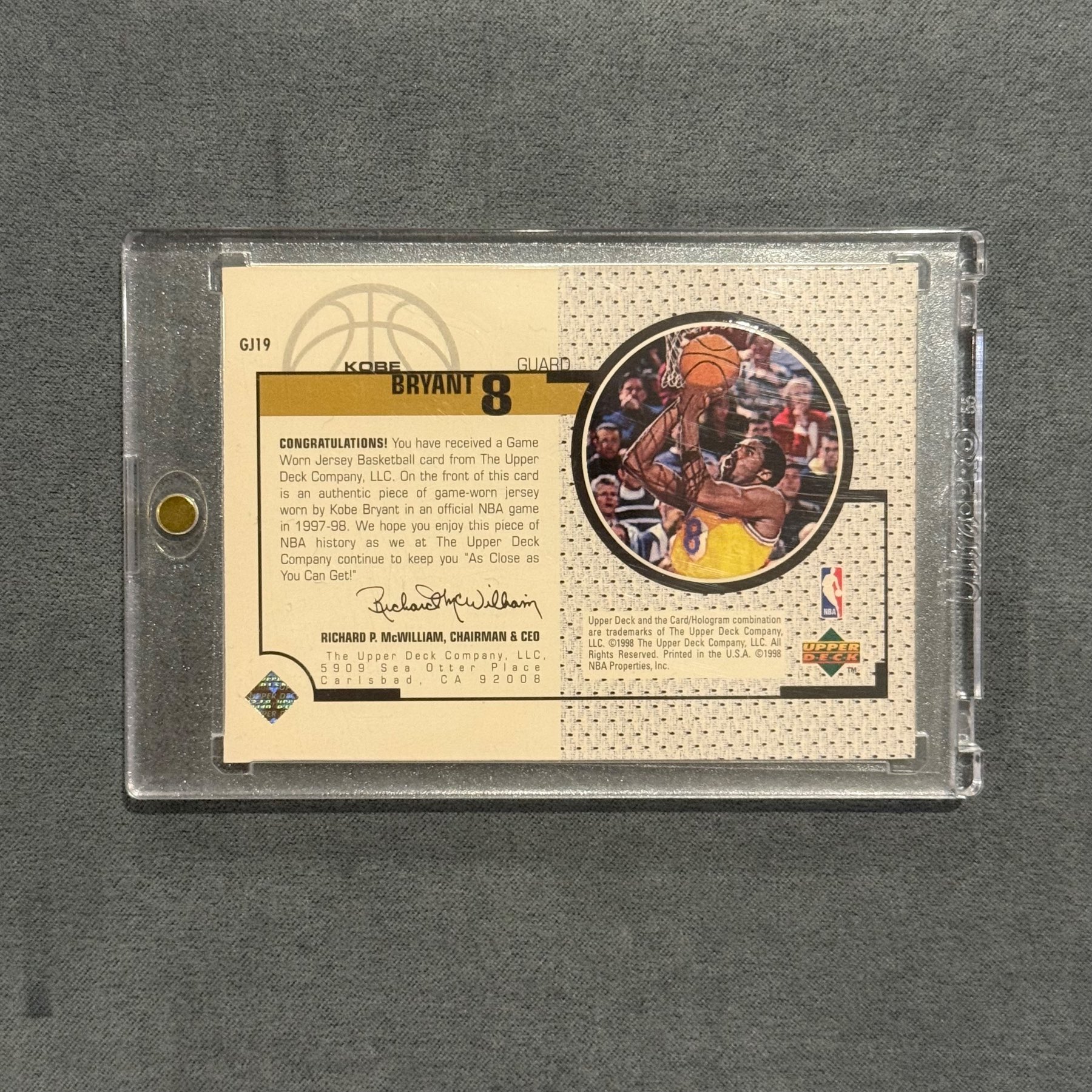 1998 Upper Deck Kobe Bryant Game worn Jersey - back