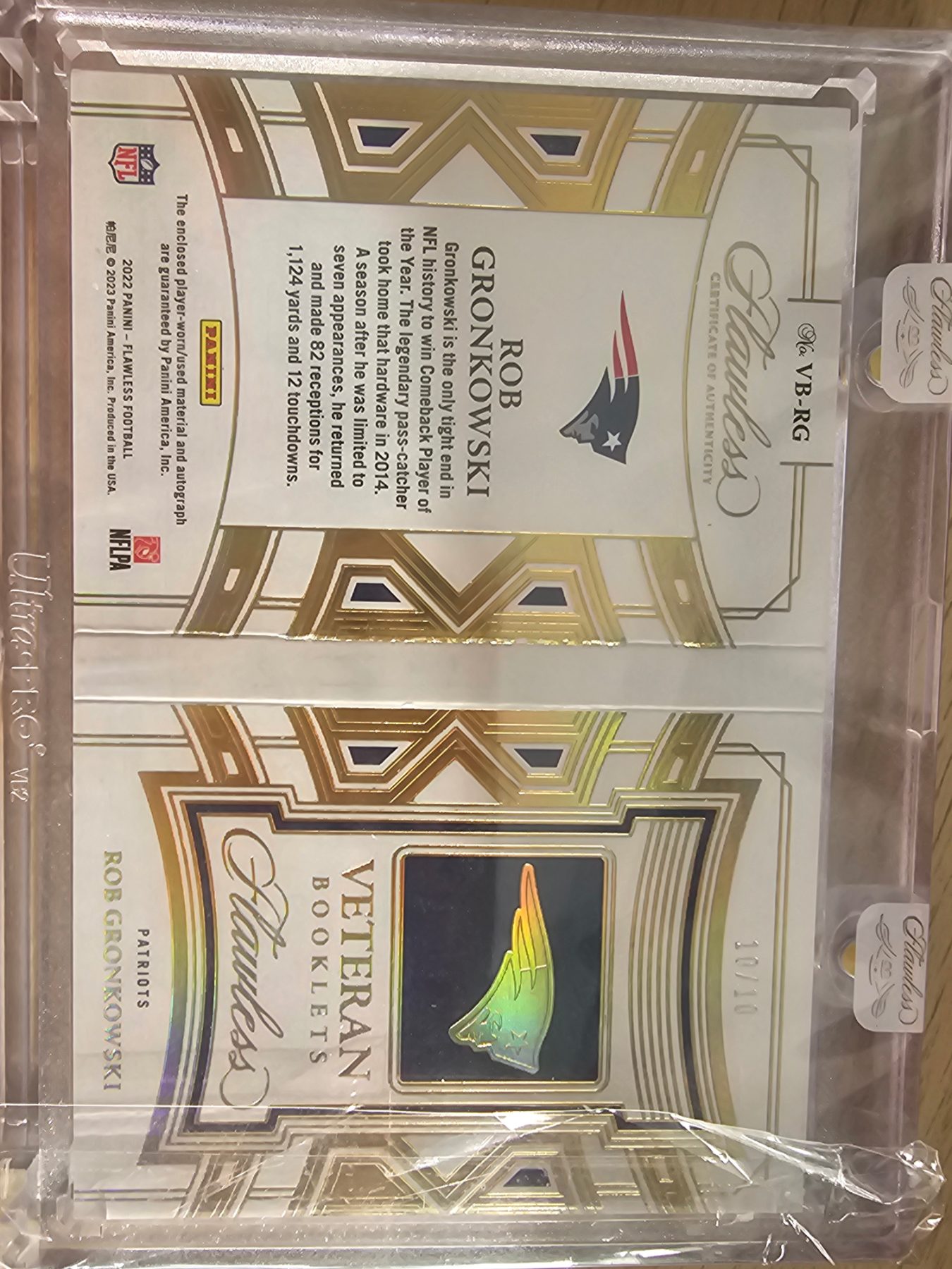 2022 panini Flawless Rob Gronkowski veteran booklte 10/10 - back